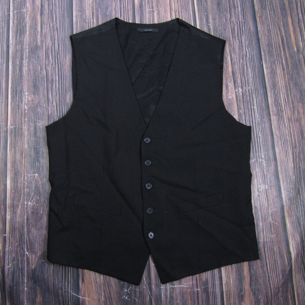 Express Suit Vest Mens Large Black Pinstripe Wool Blend Five Button Waistcoat